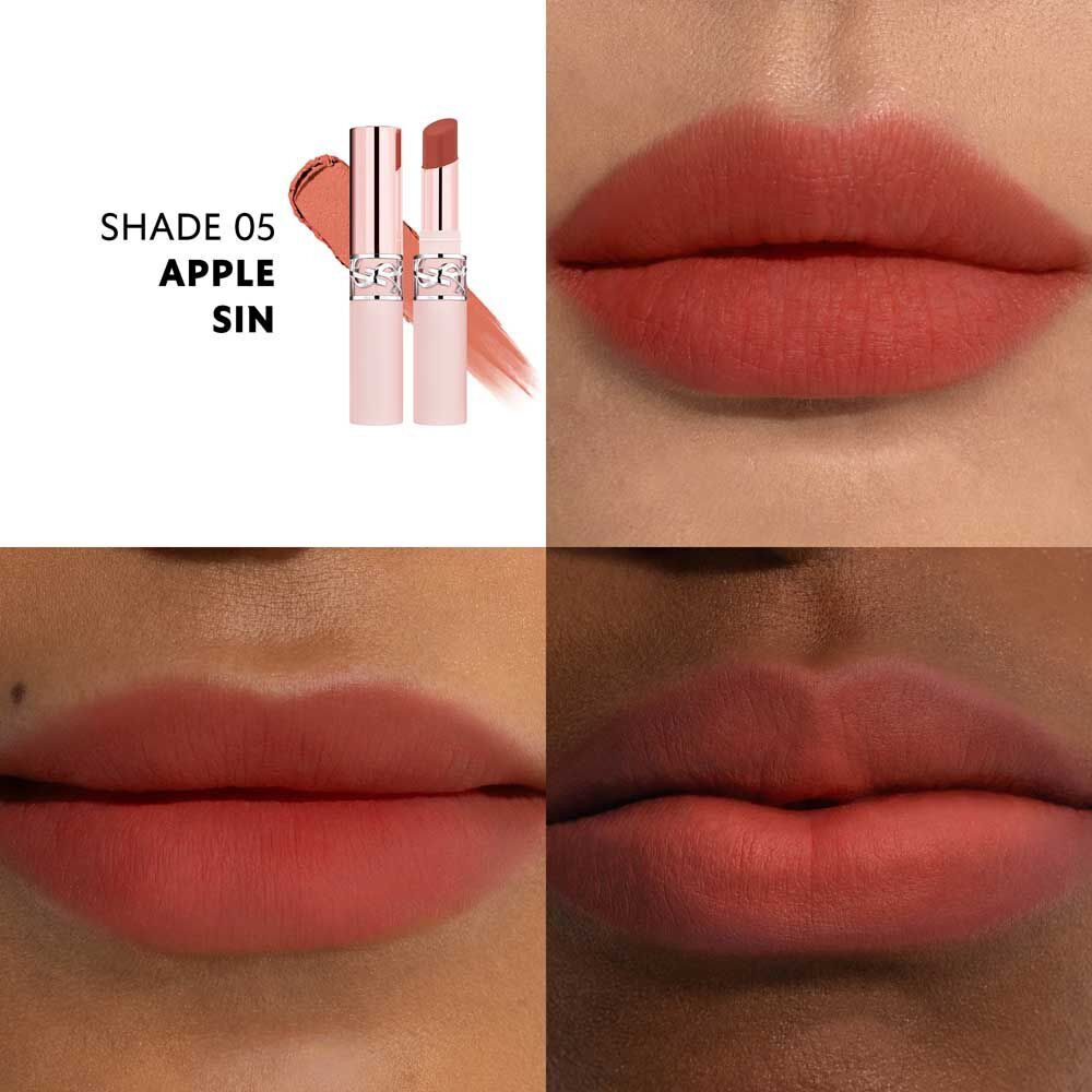 YSL LOVENUDE Lip Blusher, shade 5. Multiframe close-up of lips wearing the product.