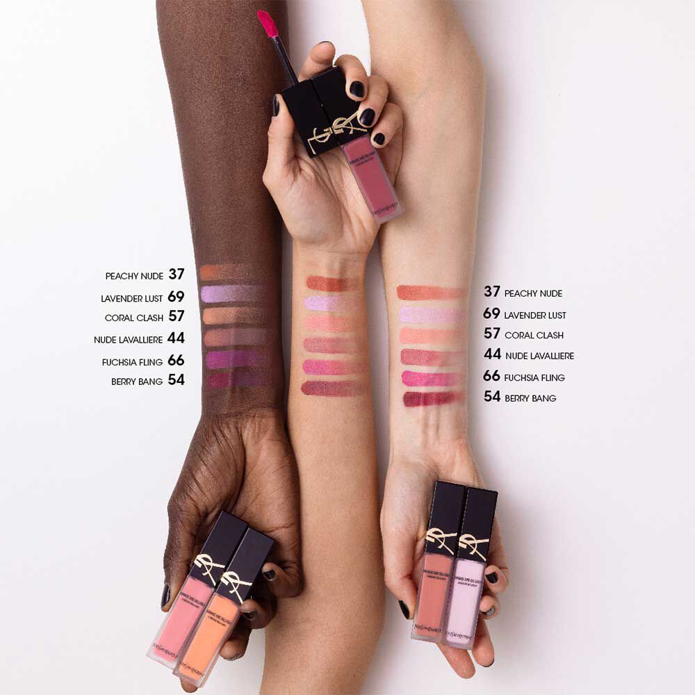 YSL Make Me Blush Liquid Blush swatched on different skin tones, showcasing the vibrant and versatile shades