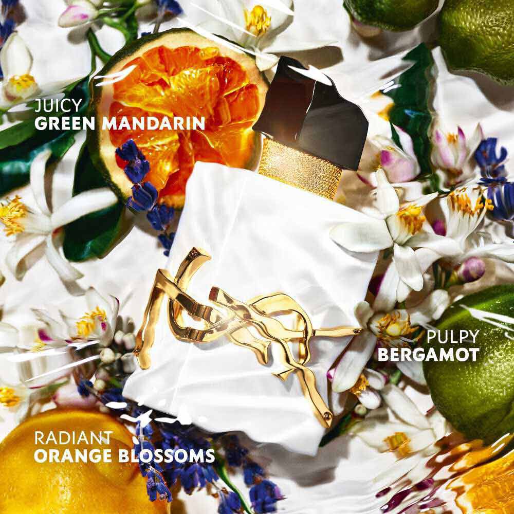 YSL Libre L’Eau Nue fragrance notes – juicy green mandarin, pulpy bergamot, and radiant orange blossom in a fresh and sensual blend