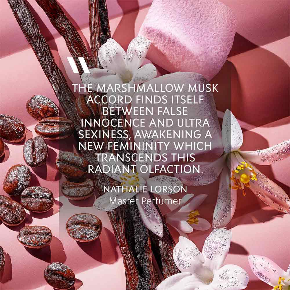 Quote from Nathalie Lorson on Black Opium Eau de Parfum Glitter – a scent blending false innocence with ultra-feminine sensuality.