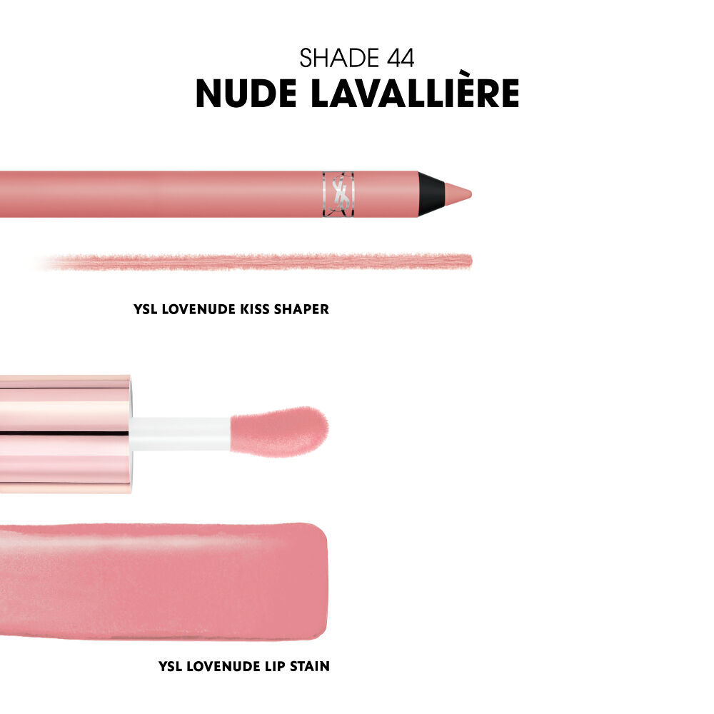 YSL LOVENUDE KISS SHAPER, LIP STAIN & texture smear showing the full blurred lip routine.