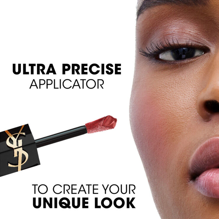 Close-up of model wearing YSL Make Me Blush Liquid Blush