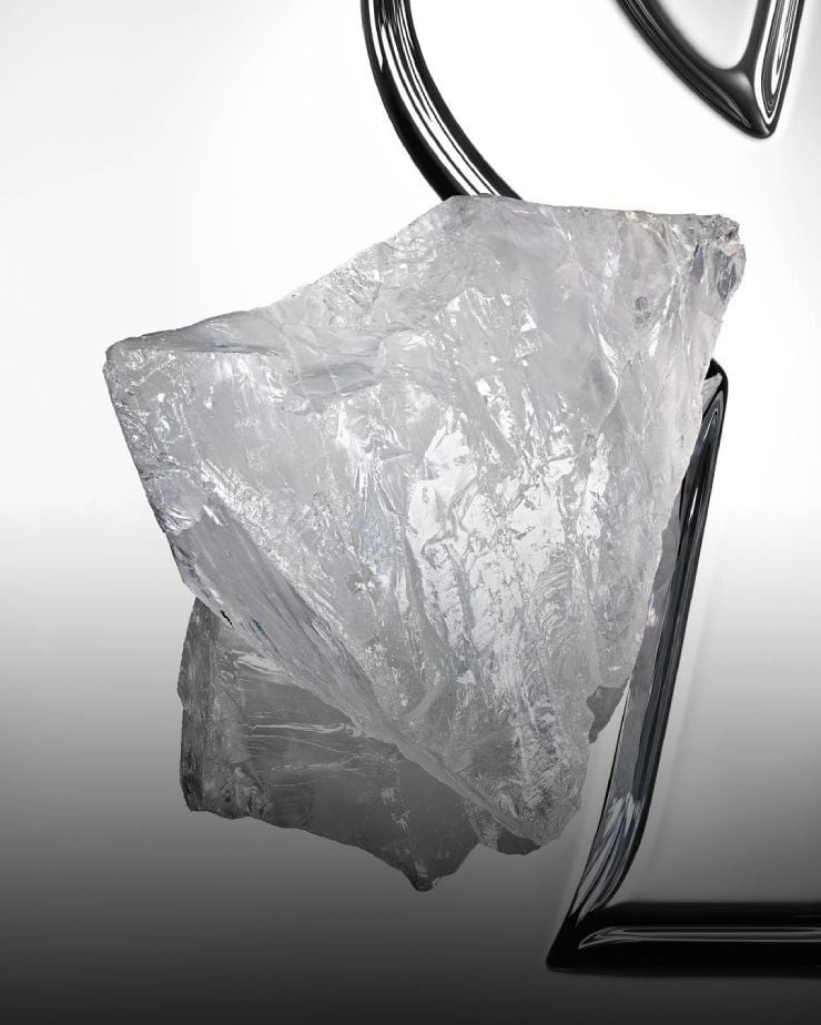 A large, translucent crystalline white musk mineral stone.
